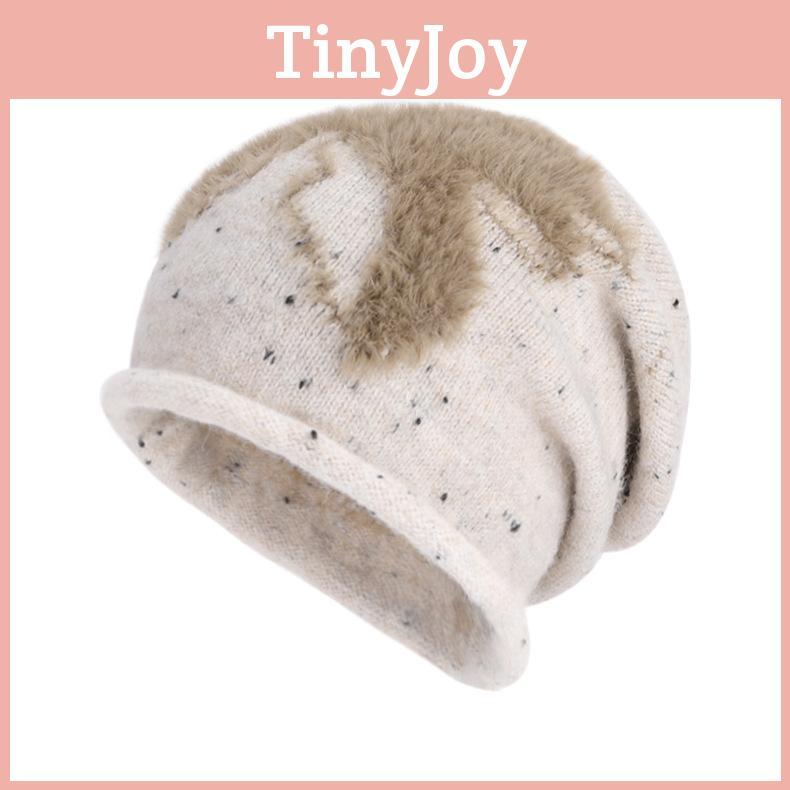 Splicing Fashion Plush Design Women Casual Knitted Hat For Autumn Winter And