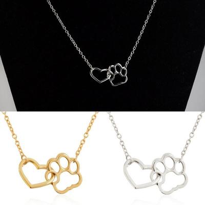 Regalo di gioielli per collana con ciondolo vuoto a forma di cuore per ragazza con ciondolo zampa di cane alla moda da donna