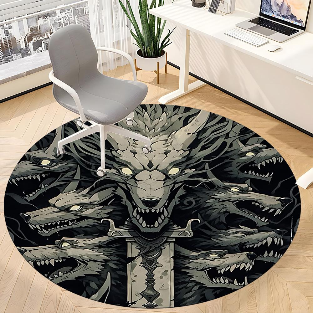 1PC Wolf Pack Office Round Area Rug, Mat Suitable For Office, Under Office Chairs Bedroom Living Room Home Decor, Room Deco