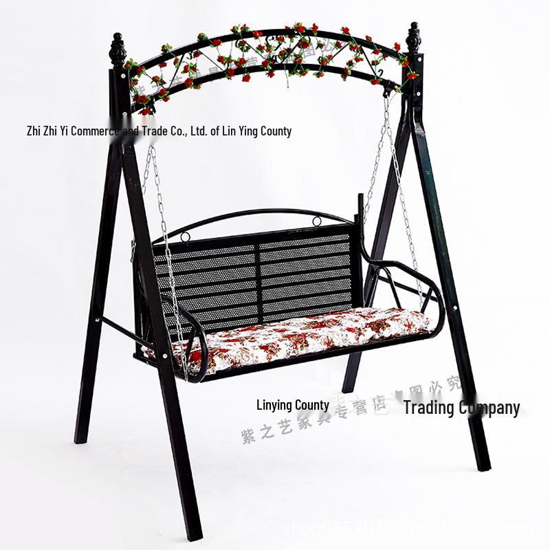 Wrought Iron Hanging Chair: Double Swing for Kids and Adults, Indoor & Outdoor Use, Ideal for Balcony or Courtyard.