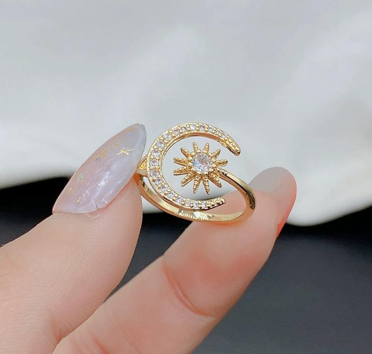 New Exquisite Sun and Moon Ring with Unique and Niche Personality, Adjustable Opening Rings