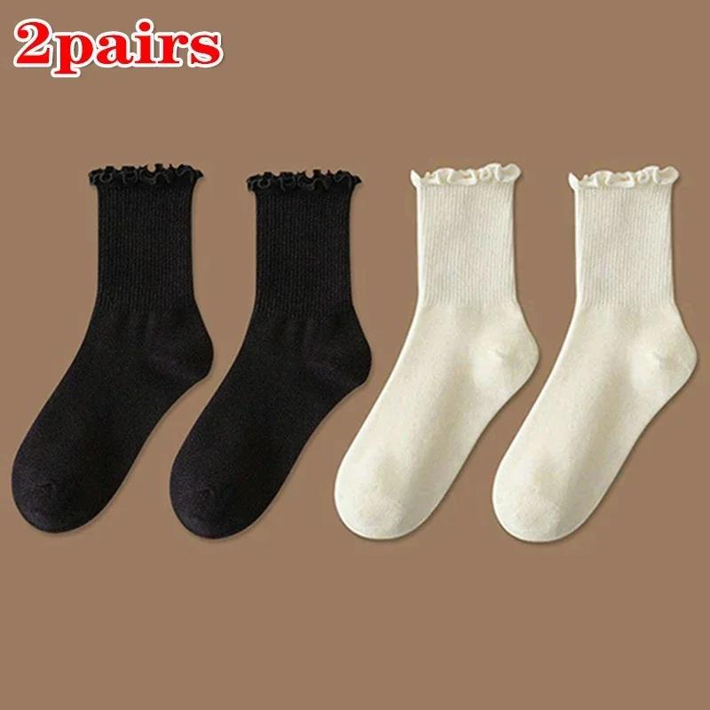 1/2/3pairs Cotton Ruffles Ankle Socks Women Lolita Cute Kawaii Korean Stocking Girl Spring Black White Middle Tube Japanese Sox