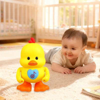 LED Işıklı Müzikli Elektrikli Dans Eden Ördek Oyuncak Bebekler için Sarı Ördek Yürüme Oyuncağı Erkek Kız Karın Üstü Zamanı İnteraktif Emekleme Hayvan Oyuncağı