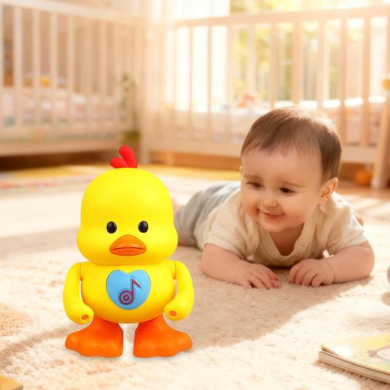 Electric Dancing Duck Toy with LED Light Music Toddlers Yellow Duck Walking Toy Boys Girls Tummy Time Interactive Crawling Animal Toy