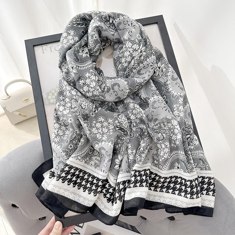 Women's retro cashew flower scarf personalized spring and autumn fashion thousand bird grid printing thin scarf tide