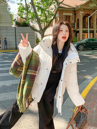 Women's 2025 Winter Korean-Style Hooded Down Jacket - Petite, Thick, and Warm White Duck Down Coat