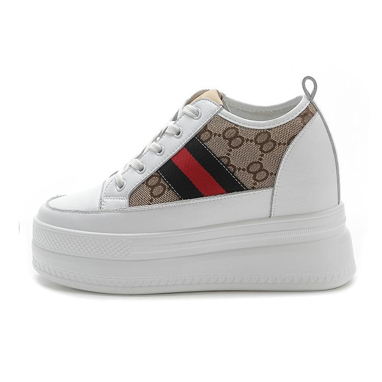 

Туфли из натуральной кожи Женские кроссовки на плоской платформе Модный бренд Женские туфли для увеличения роста 9 см Черные Белые 39 белый