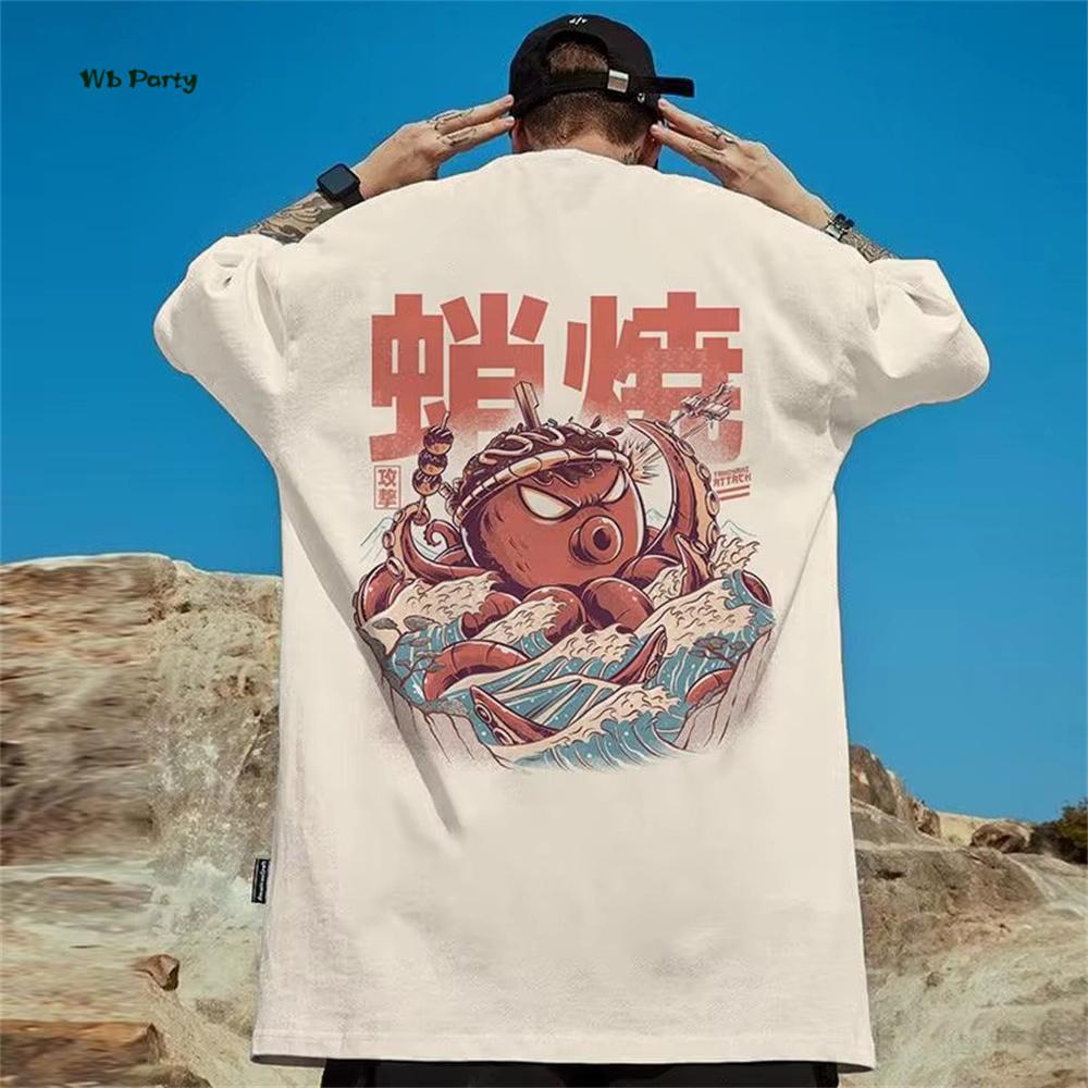 Japanese Ukiyo-E Men's T-Shirt Yin Yang Fish Printed Short Sleeve T-Shirt Oversized Casual Tops Summer Fashion Outdoor Clothing