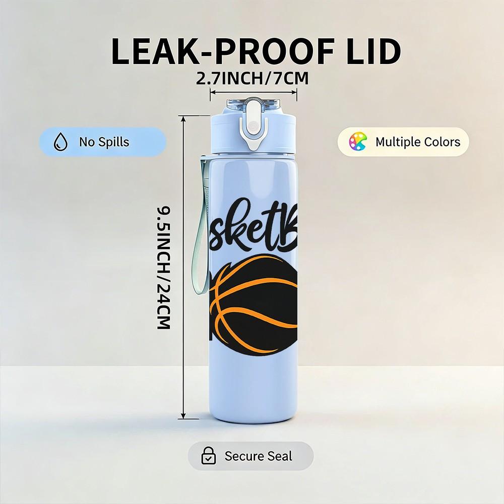 1PC Basketball Mom Sport Logo Print 750ml Color Plastic Sports Water Bottle Leakproof Flip Straw Lid Suitable for Sports Office Home Use