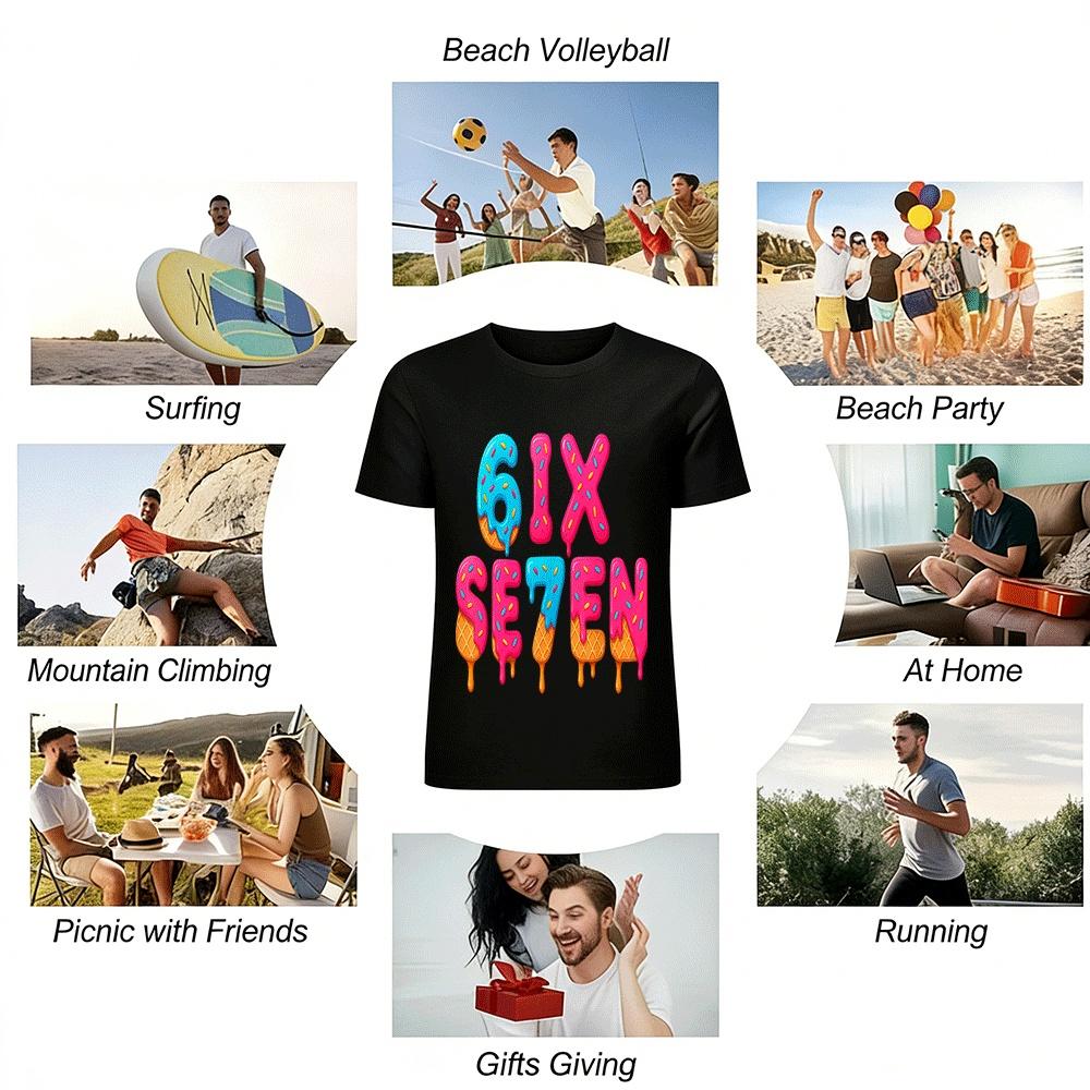 Fun 6IX SE7EN Donut Cone Print Casual Short Sleeve T-Shirt Pure cotton T-shirt