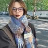 High-End Temperament Atmospheric Blue Plaid Scarf Women's Winter Versatile Thickened Couple Warm Student Neck Warmer