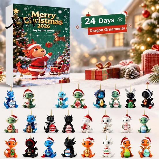 Creative Holiday Gifts for Kids 2026 Dragon Advent Calendar, 24 Days Funny Baby Figures Christmas Countdown Acrylic Hanging Decorations 2D Cartoon