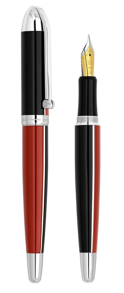 Xezo Wizjonerski długopis wieczny ze stalówką średnią Czerwony i czarny Edycja limitowana Pióro zakręcane. zabarwienie. 500, ponumerowany. Ręcznie. czapka.