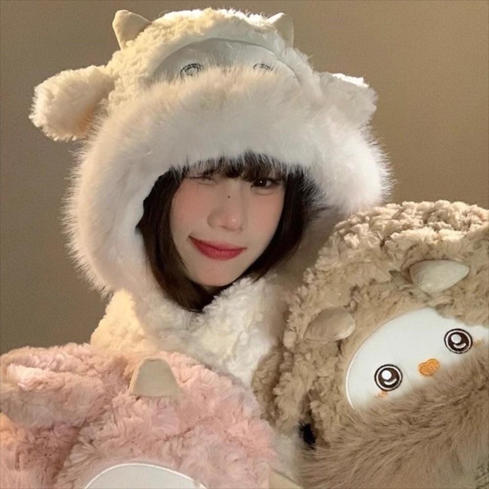 Thickened Ear Protection Hat Warm Lei Feng Cap Kawaii Little Sheep Plush Hat  Streetwear