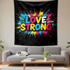 Inspirational Quote Wall Tapestry Love Strong Colorful Paint Splatter Graffiti Black Background Decor for Dorm Teen Bedroom