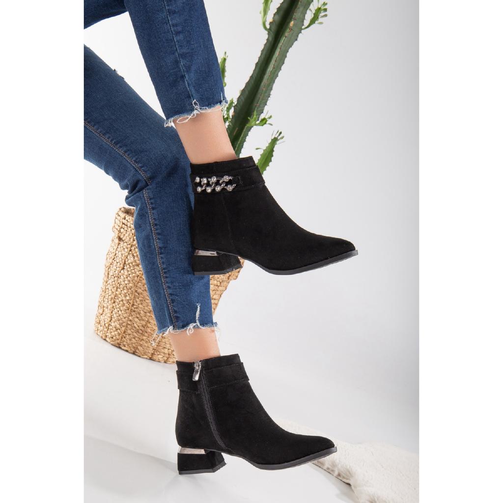 Bilalim 0503 Botas femininas diárias com pedras e pérolas no salto 3 cm