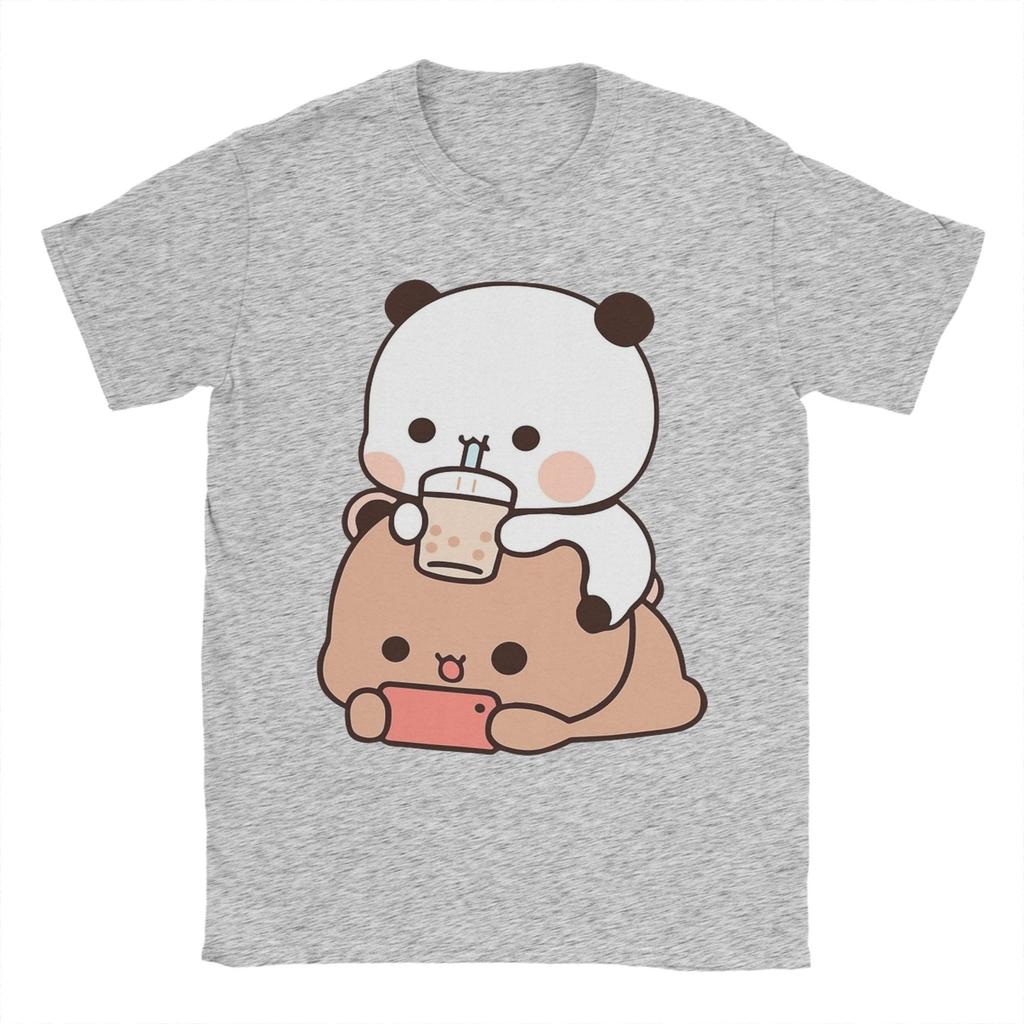 Mens Panda Bear Bubble Tea Anime Cartoon Kawaii T Shirt  Cotton Clothing Fashion Short Sleeve O Neck Tees Birthday Gift TShirt