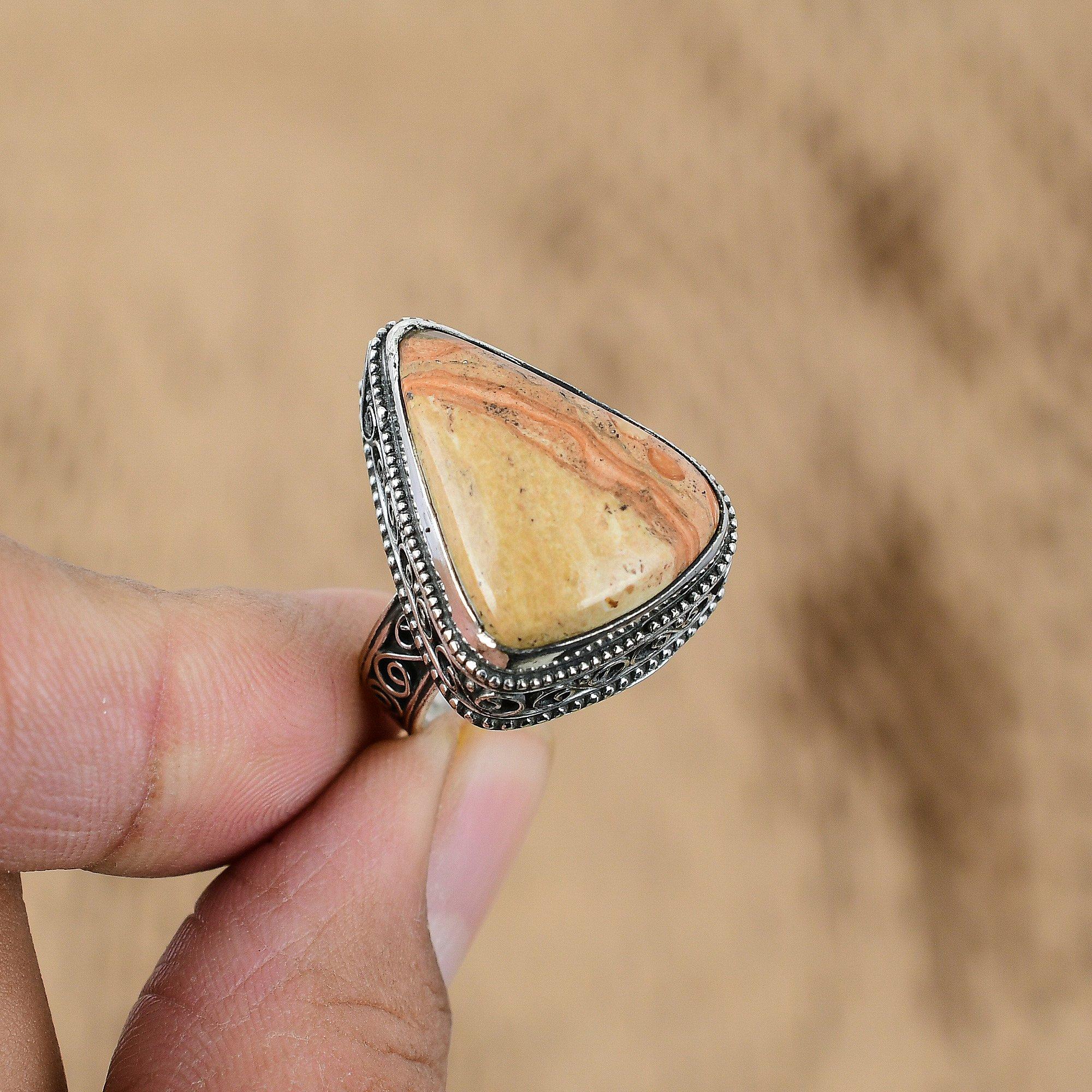 

Natural Leopardskin Jasper Vintage Multi Stone Ring Jewelry Sterling Silver US 8 No