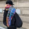 Korean Version of Autumn and Winter Rainbow Plaid Imitation Cashmere Scarf for Female Students Couple Mohair Warm Scarf Long Shawl