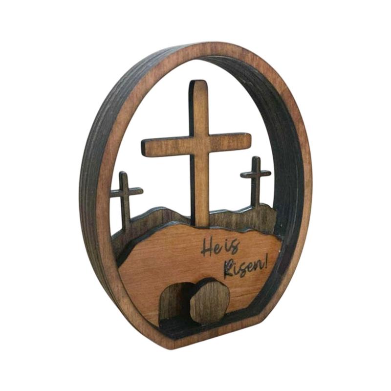 Empty Tomb Easter Decoration Wooden Resurrection Scene Tiered Tray Kit Handcrafted Religious Nativity Decor Jesus Sign Tiered