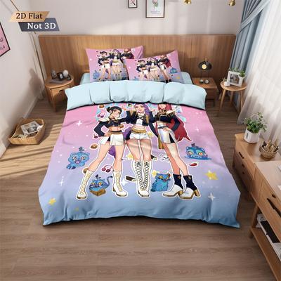 Set da letto 3 pezzi K-Pop Demon Hunters Print senza anima Biancheria da letto multitaglia Copripiumino per dormitorio Decorazione morbida, Lavabile in lavatrice