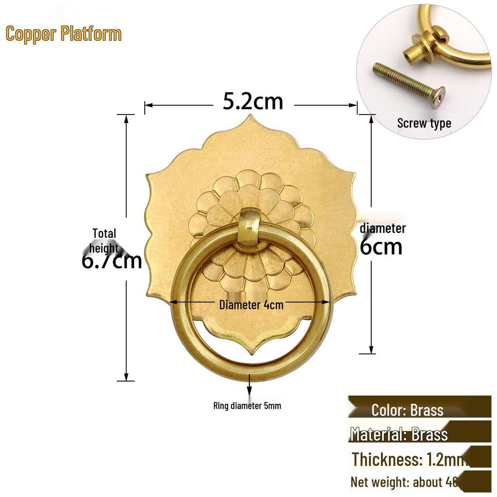 Antique Style Pure Copper Hexagonal Handle for Cabinets & Drawers - Retro Chinese Hardware Accessory