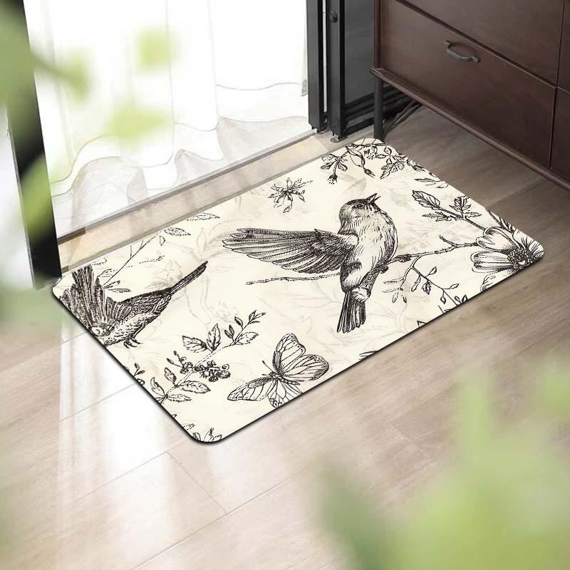 1PC Flower and Bird Pattern Door Mats Kitchen Rugs Non-Slip Pop Design Bedroom Rugs Bath Mat Carpet for Home Sink Laundry Decor