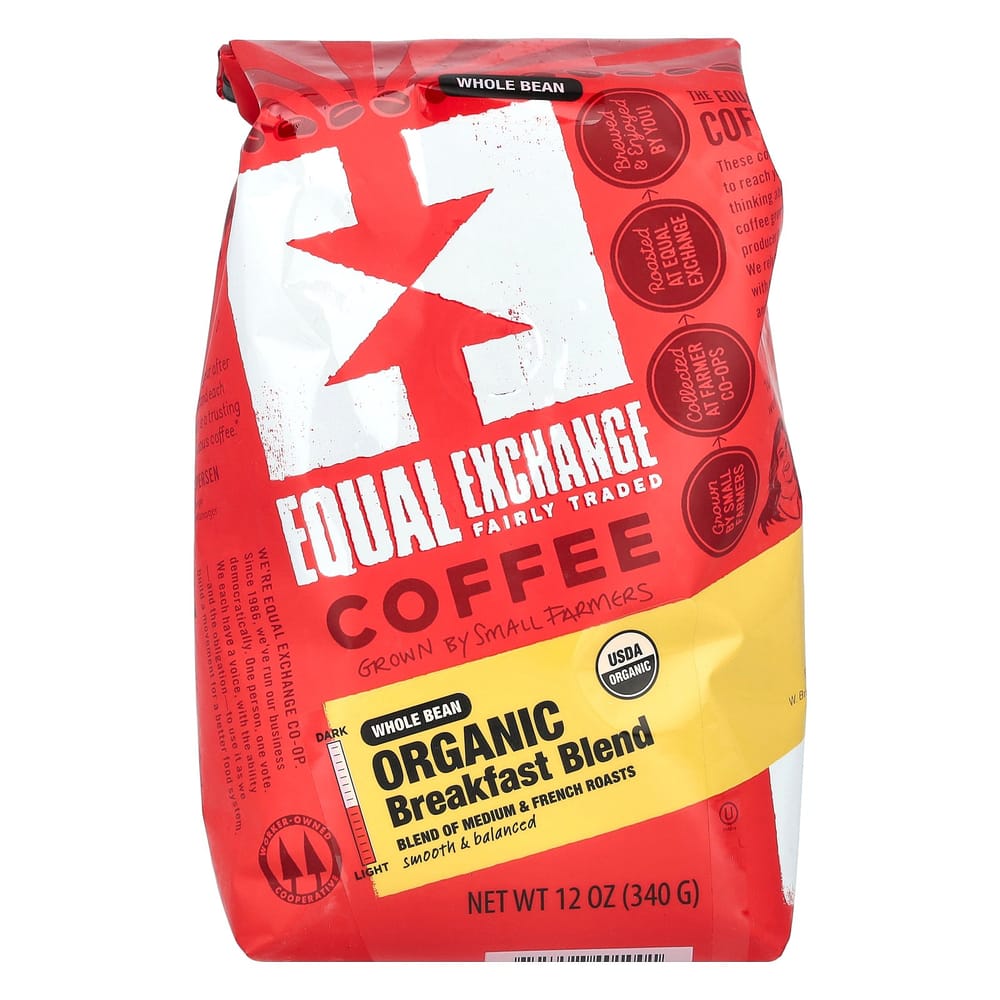 Equal Exchange Coffee Breakfast Blend Whole Bean Medium & French Roast 340g (12oz)