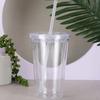 1pc-Reusable Double-layer Plastic Transparent Drinking Cup Water Bottle with Lid Straw Cup Outdoor Drink Tea Milk Mug Tools