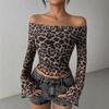 New Spring Women's Sexy One-shoulder Long-sleeved T-shirt Leopard Print Off-the-shoulder Top