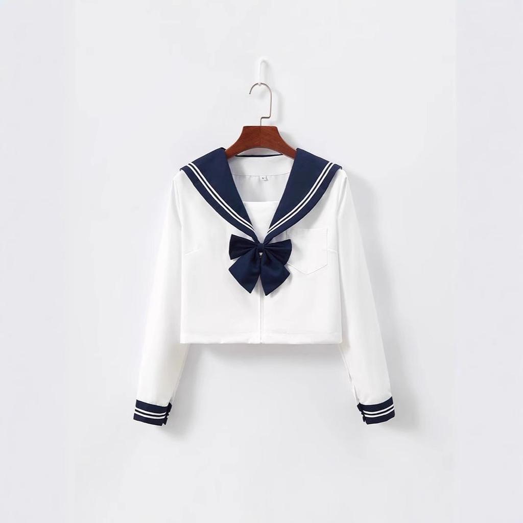 Navy Collar White Sailor Suit JK Uniform Set with Skirt