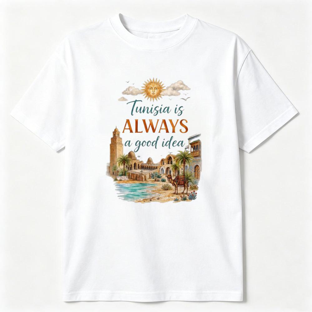 Vintage Tunisia Travel T-Shirt Tunisia Is Always A Good Idea Printing Shirt North African Summer Tee Retro Unisex Cotton Tops