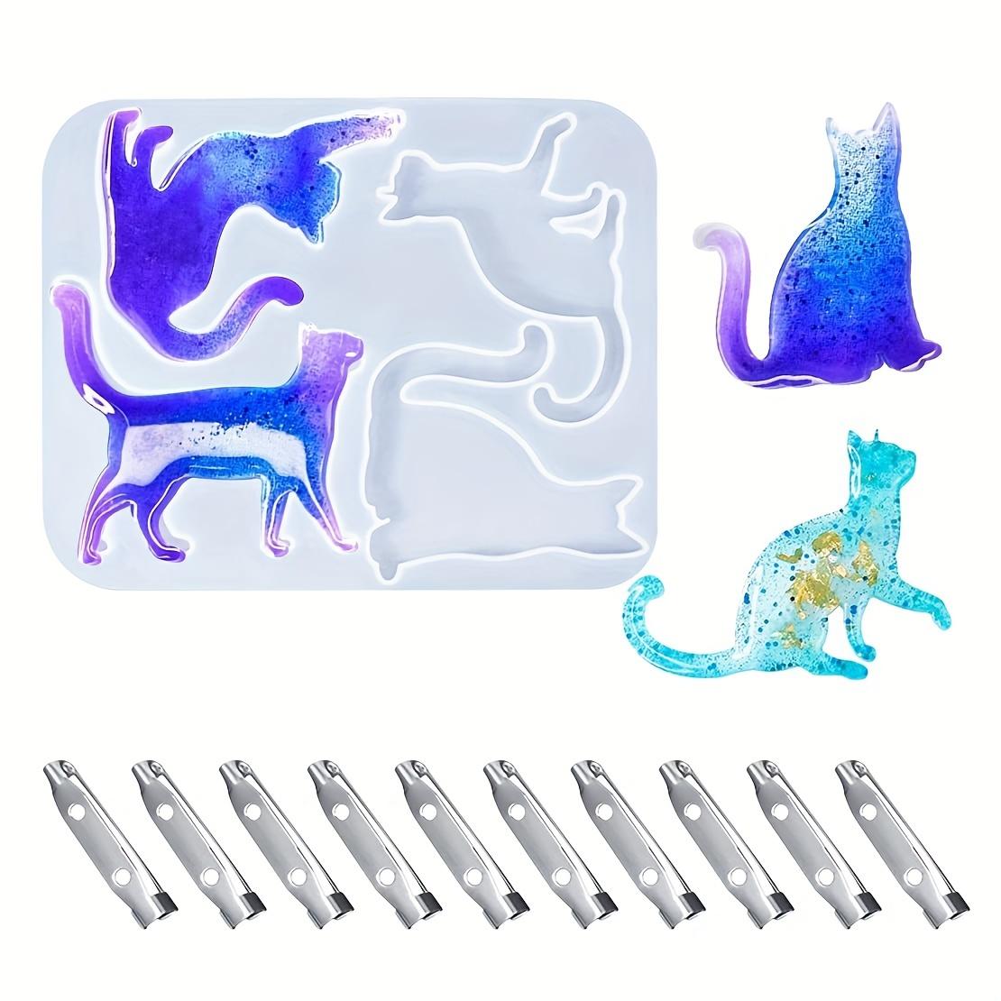 

Cat resin mold cute epoxy resin mold animal silicone mold with 10 brooch pin buckles for diy casting jewelry pendant ornaments
