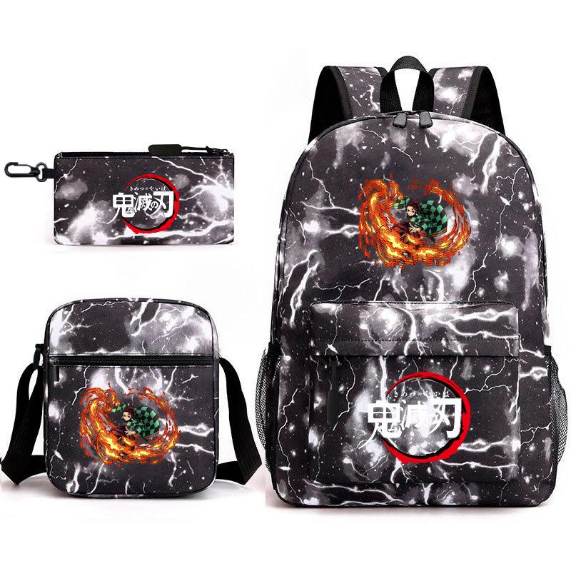 New schoolbag animation three-piece set heat transfer schoolbag small shoulder pencil bag primary and secondary school students backpack