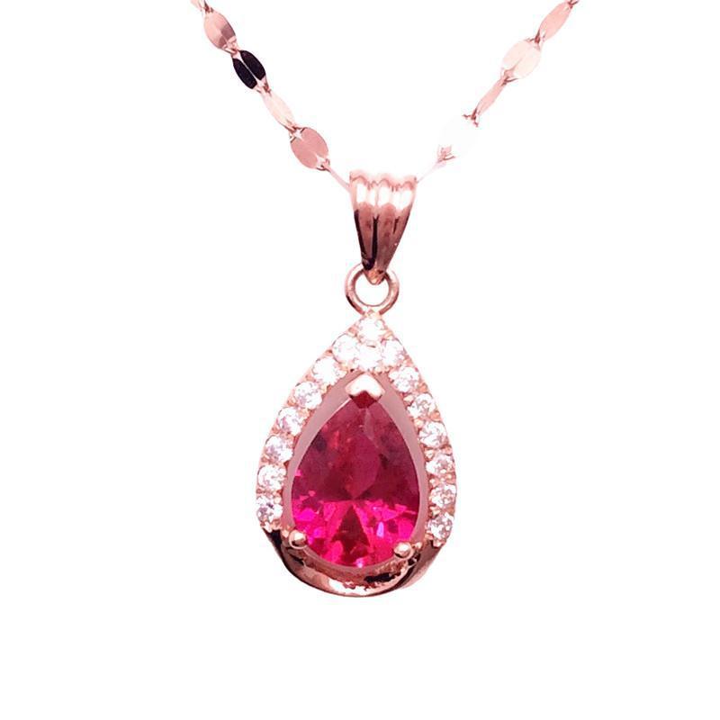 Color Gold Purple Gold Water Drop-Shaped Redstone Pendant Rose Gold-Plated Exquisite Light Luxury Necklace Women