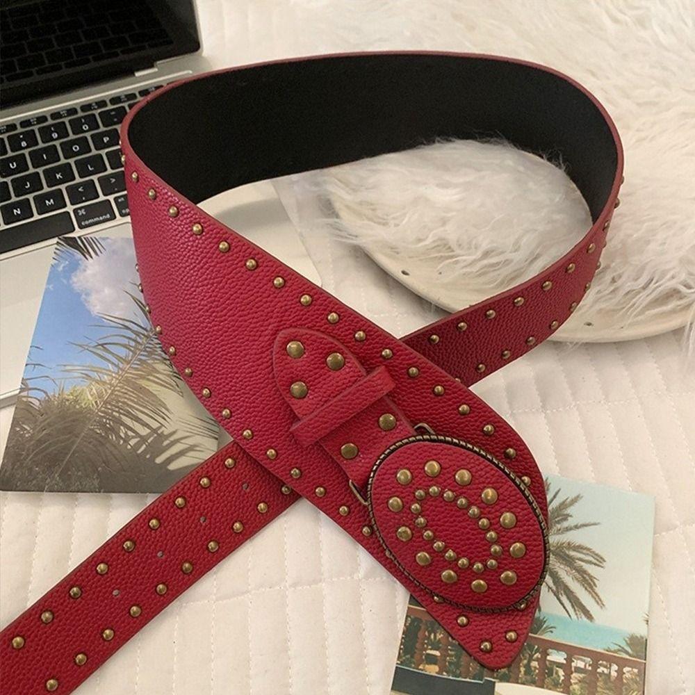 Y2k Women's Waist Belt Gothic Dress Jeans Belt Fashionable Rivet Leather Belt  Streetwear