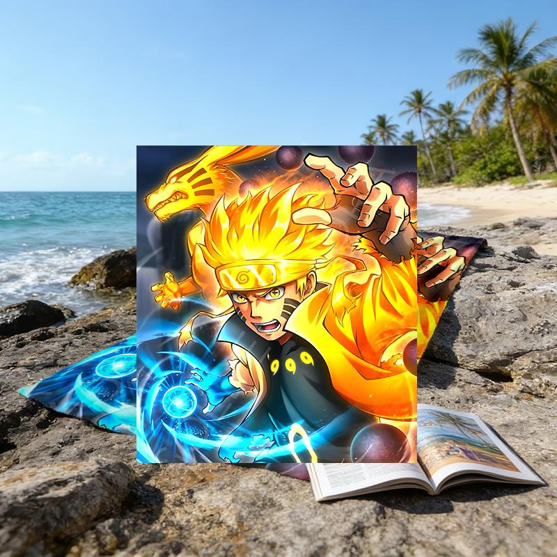 1pc NARUTO (3) Beach Towel, Beach and Seaside Swimming Pool Equipment, Fashion Pattern, Rectangular, Travel Essentials