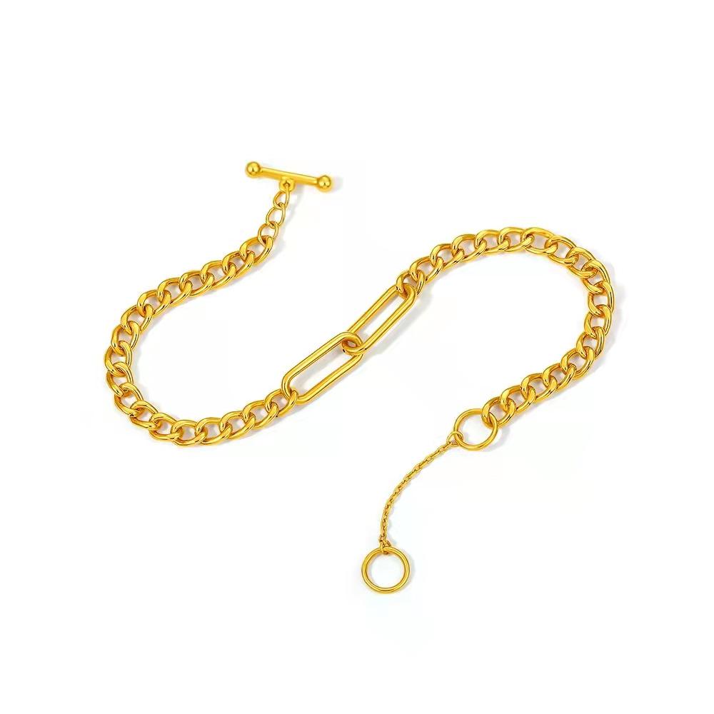 Vietnam Sand Gold Aurora Interlocking Double Ring Bracelet, Gold-Plated Brass, Women's Elegant Hand Jewelry Gift.
