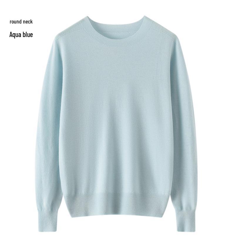 Women's 100% Pure Wool Seamless Knit Sweater, Machine Washable, Round Neck Spring Top
