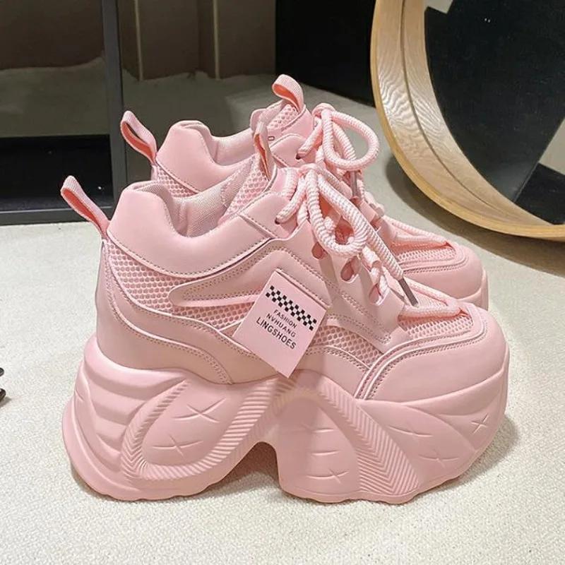 Fashion 11CM New Autumn Breathable Women Casual Shoes Fashion High Heels Women Wedges Heels Sneakers Thick Sole Trainers Platform Shoes