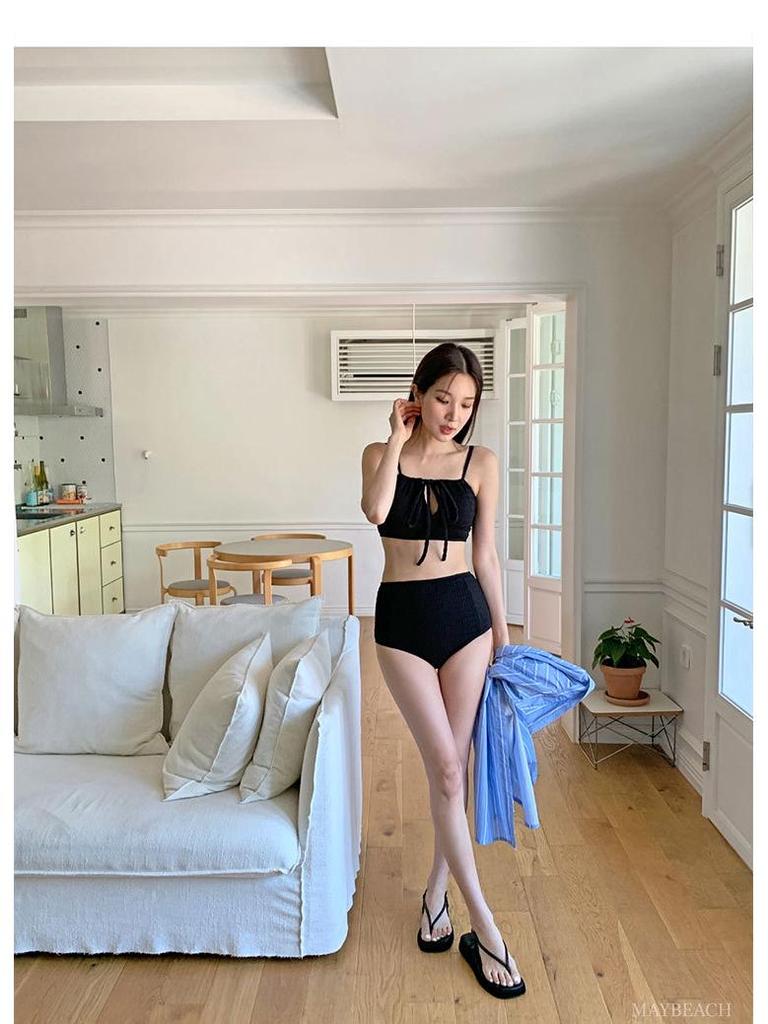 Korean Style Women's High-End Split Bikini: Solid Color, Backless, Perfect for Hot Springs & Vacations