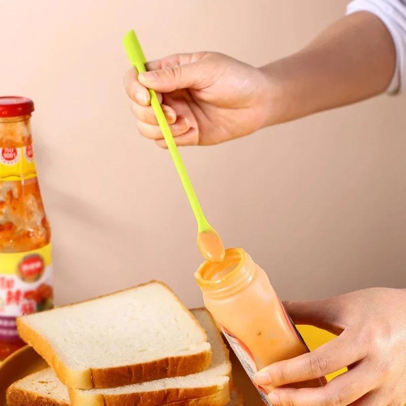 3pcs Flexible Silicone Double Scraper Lengthened Mini Soft Pot Cake Cream Jam Spatula Makeup Spatula Butter Knife Kitchen Gadgets