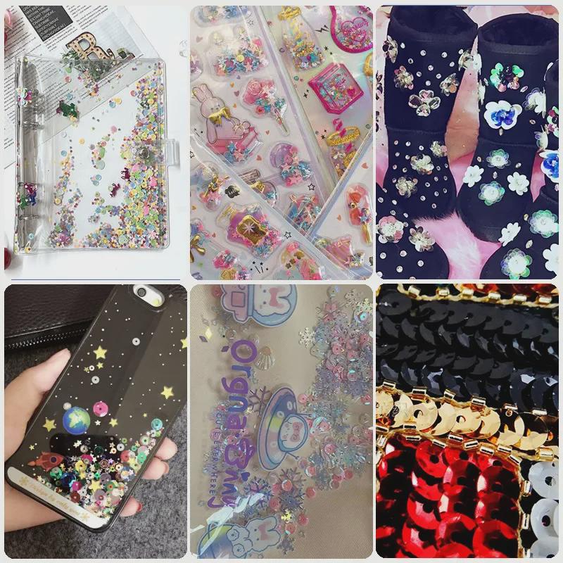 6MM Round Curved PVC Sequins with Middle Hole and Hexagonal Beads for Sewing