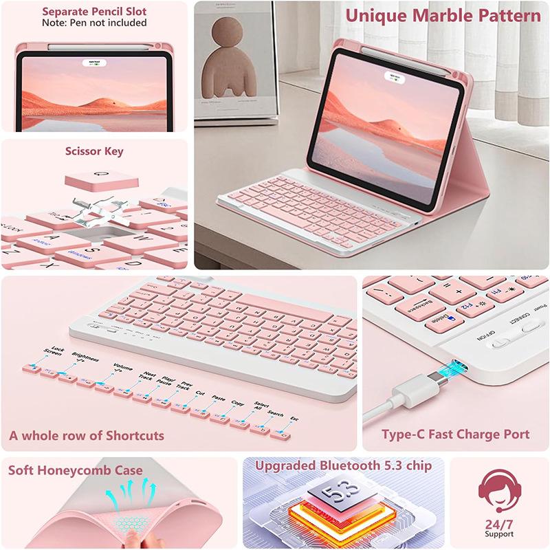 iPad 11th Gen Bluetooth Leather Keyboard Case with Pen Slot, 10.9 Inch