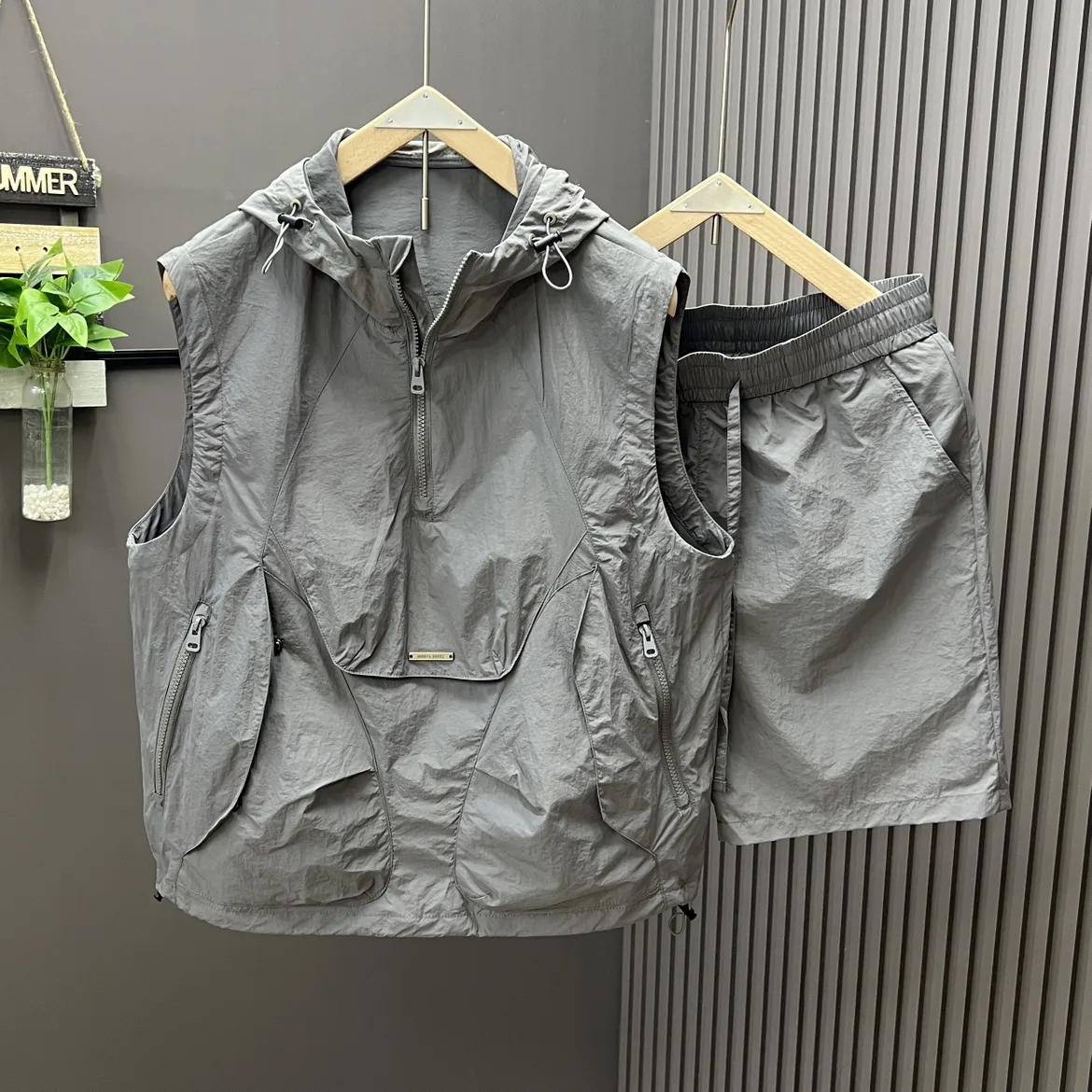 

Youth Summer Loose Casual Plus Size Suit, Youth Hooded Cover, Quick Drying Top + Shorts Two-piece Set XS сірий
