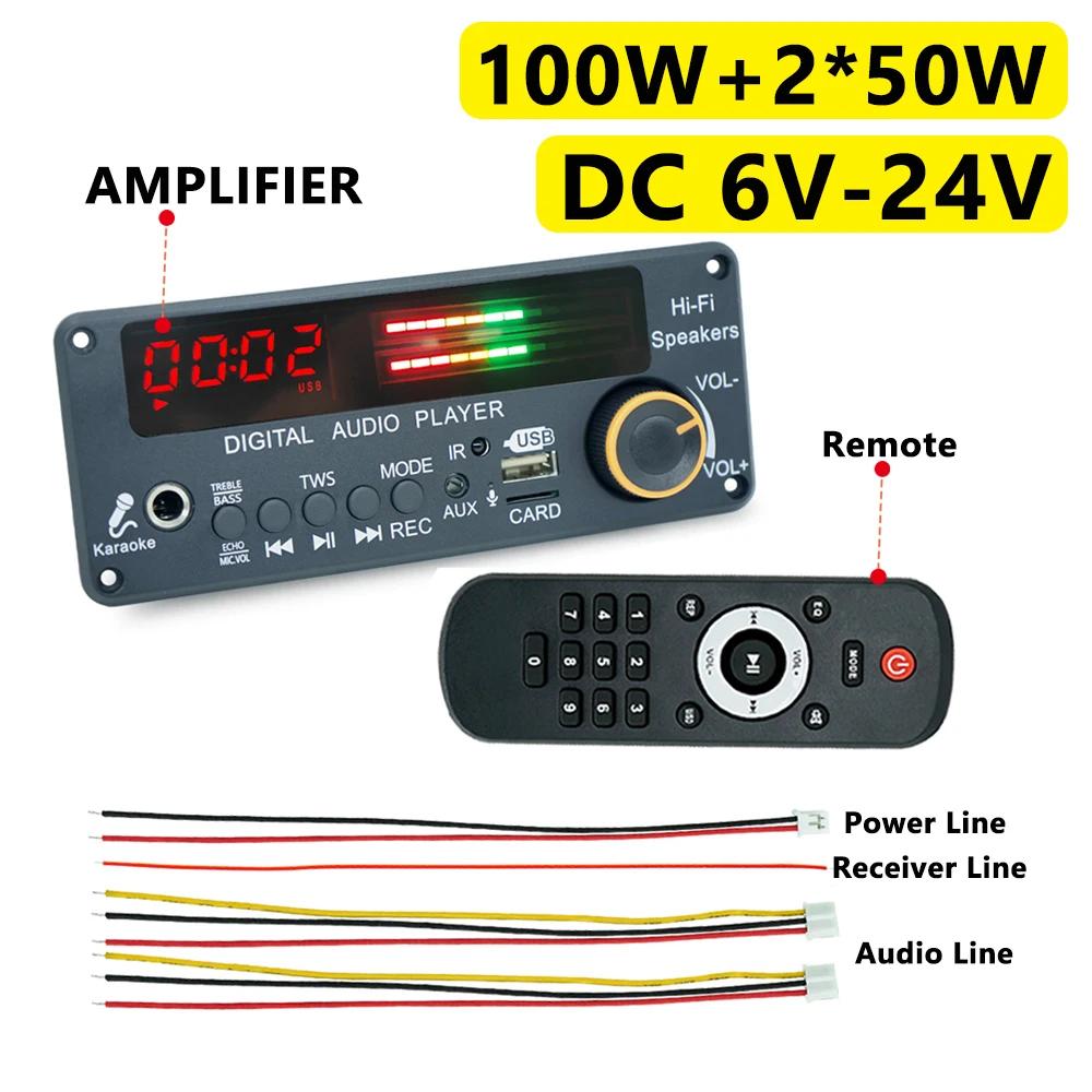 200W Amplifier Bluetooth 5.3 MP3 Decoder Board Car TWS Wireless MP3 Player DC 12V DIY Home Audio Module Mic USB TF FM Radio for Speaker