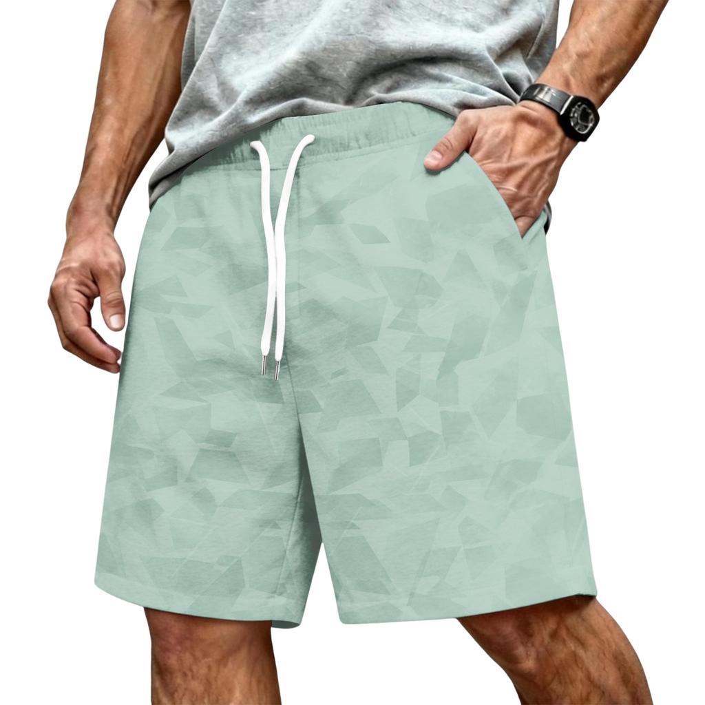 Men Casual Drawstring Waist Athletic Shorts Relaxed Fit Lightweight Breathable Fabric Gradient Print Elastic Waistband