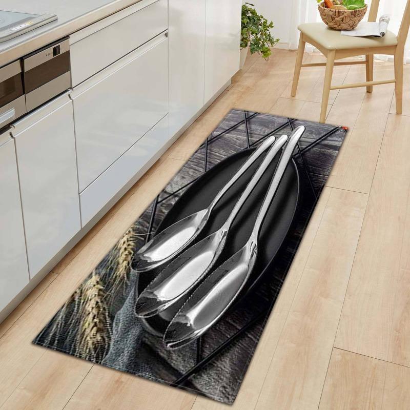 Long Kitchen Floor Mat Chalkboard Kitchen Print Design Anti Slip Durable Mat Comfortable Foot Feel Perfect for Kitchen Decor