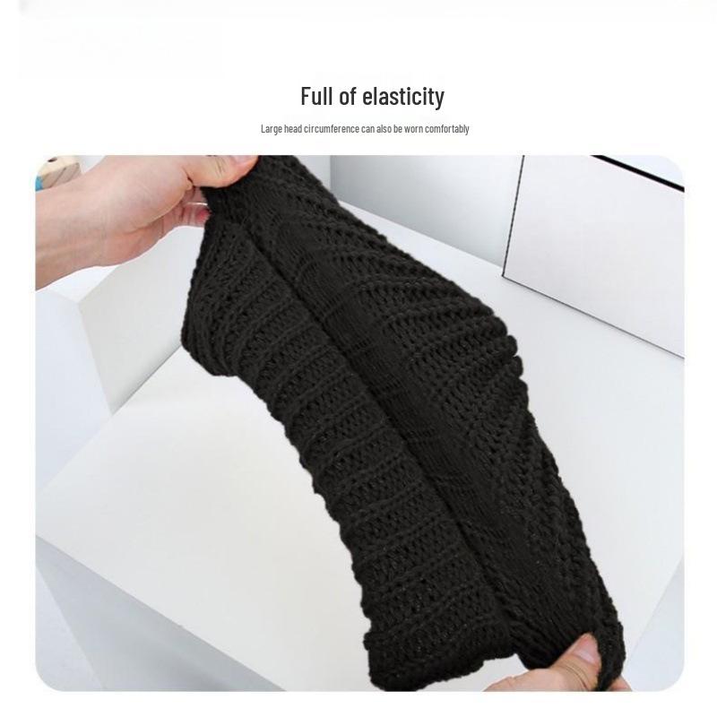 Women's Large Head Circumference Knitted Wool Hat - Versatile, Warm, Slouchy, Solid Color Korean Style for Autumn and Winter