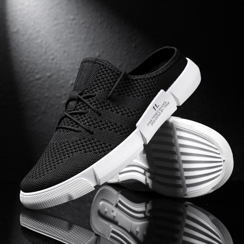 

Мужские повседневные туфли для вождения из дышащей сетки, летние полутапочки с закрытым носком 2024 года, цельный дизайн 40 чёрный